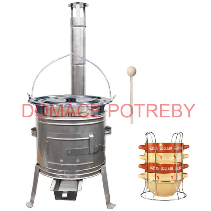 Nerezový kotlík 22 L (0,8 mm) INOX + misky na guláš 4 ks + nerezová kotlina 42 cm TOPLUX