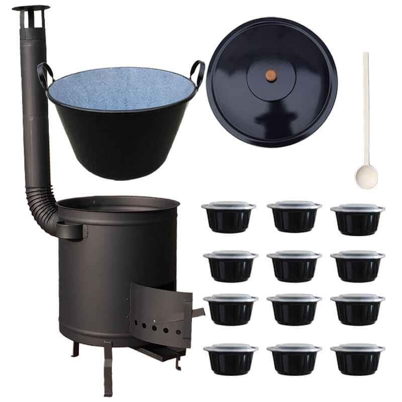 Smaltovaný kotol 60 L + hrubostenná kotlina 53 cm (1,5 mm) STRONG PLUS 600 + misky 12 ks