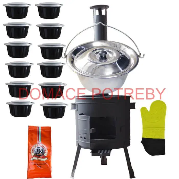 Nerezový kotlík 22 L (0,8 mm) + misky 12 ks + nízka žiaruvzdorná kotlina (1,5 mm) 42 PLUS 600