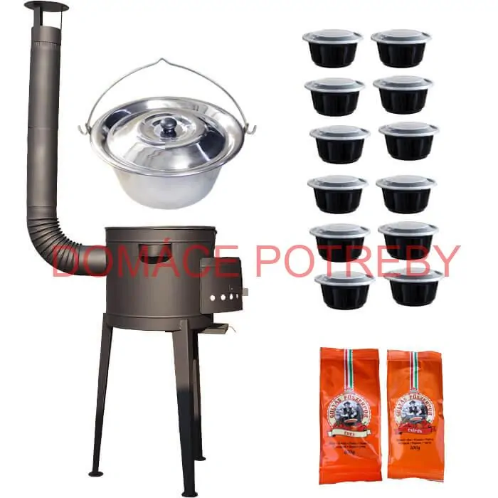 Nerezový kotlík 22 L (0,8 mm) INOX + vysoká žiaruvzdorná kotlina (1,5 mm) HODO 42 cm PLUS 600 + misky 12 ks + 2 x korenie na guláš 100 g