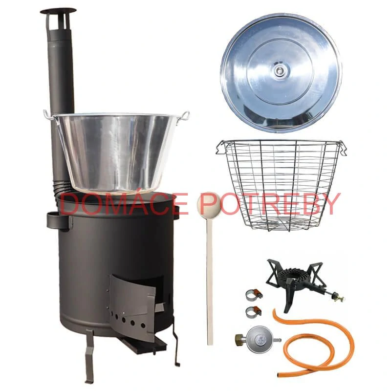 Nerezový kotol 100 L + žiaruvzdorná kotlina 60 cm (1,5 mm) STRONG + kôš 56 l + horák  7,5 kW