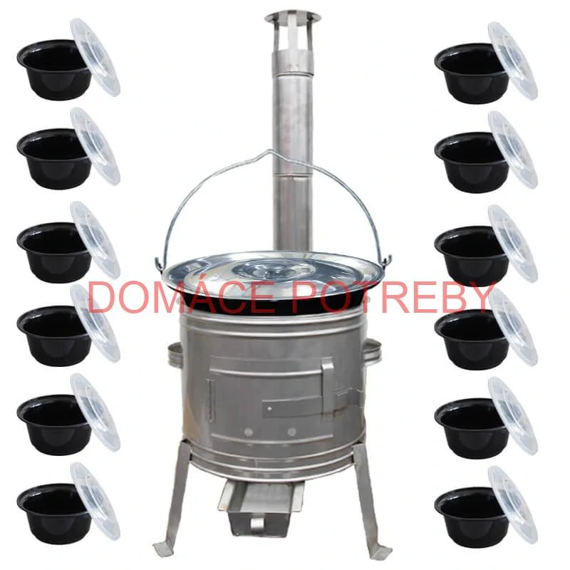 Smaltovaný kotlík 25 L + Nerezová kotlina 42 INOX + misky 12 ks