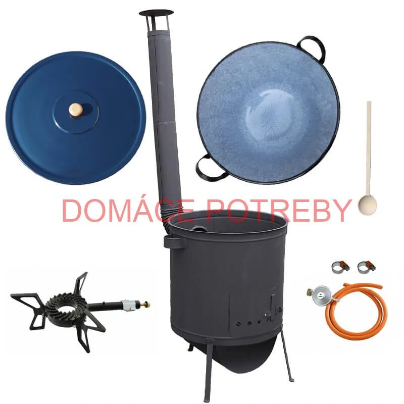 Smaltovaný kotol 60 L na zabíjačku + žiaruvzdorná kotlina 53 PLUS 600 4 MM + horák 7,5 kW + vareška