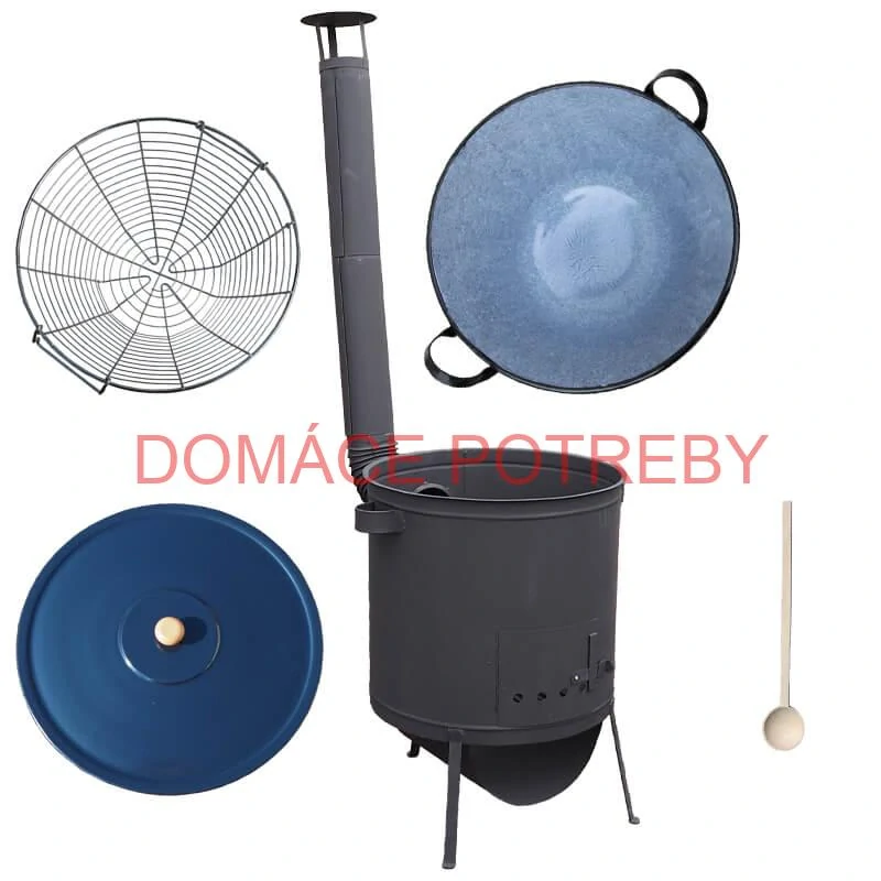 Smaltovaný kotol 60 L na zabíjačku + žiaruvzdorná kotlina 53 PLUS 600 4 MM + kôš 40 l + vareška