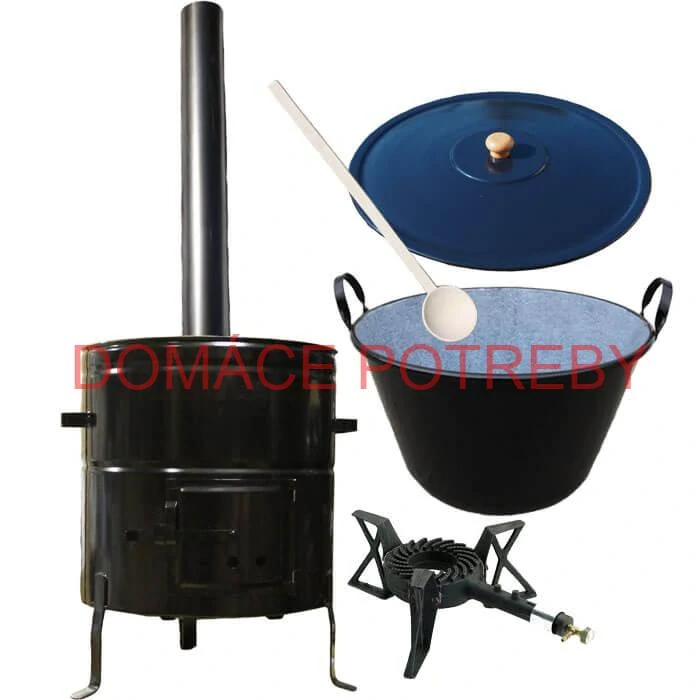 Zabíjačkový smaltovaný kotol 70 L + kovová kotlina 56 cm + horák 7 kW + dymovod