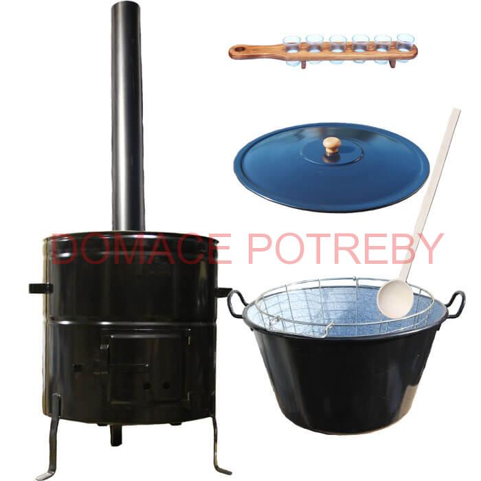 Zabíjačkový smaltovaný kotol 70 L + kovová kotlina 56 cm + kôš do kotla a štamperlíky