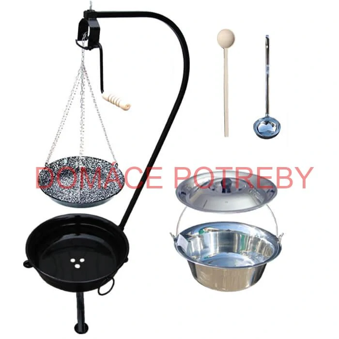 Nerezový kotlík 20 L (0,8 mm) INOX + smaltovaná panvica + ohnisko so stojanom a s poistnou kladkou VAR