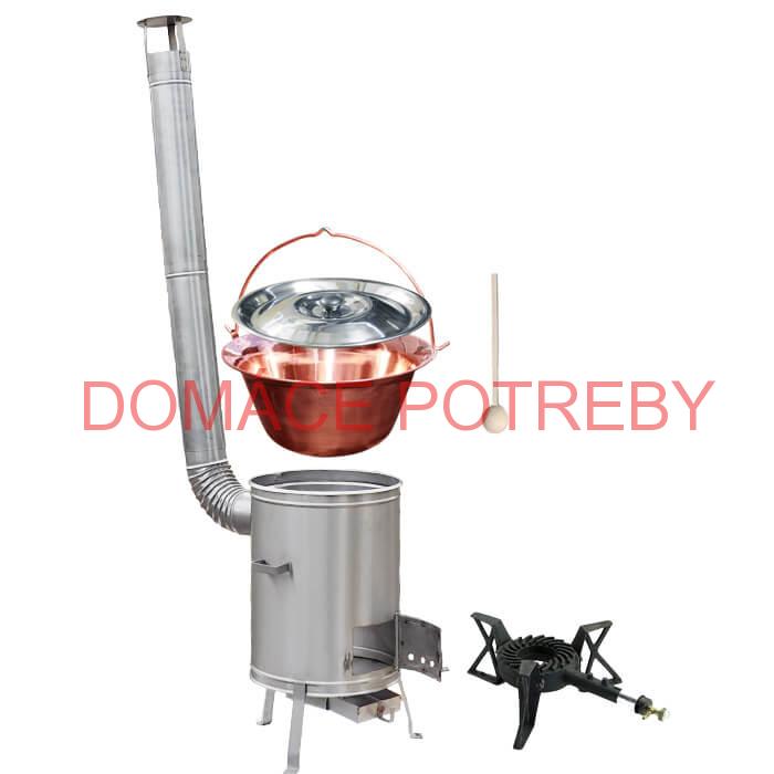 Medený kotlík 14 L (1,2 mm) + nerezová kotlina 36 cm + liatinový horák 7 kW, vareška LUX