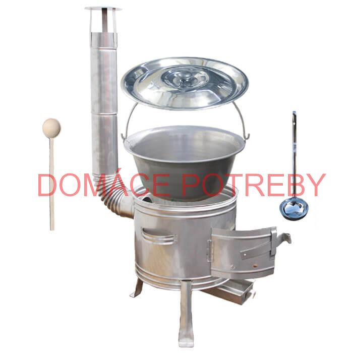 Železný kotlík 30 L (0,75 mm) + nerezová kotlina 45 cm + vareška a naberačka TOPLUX