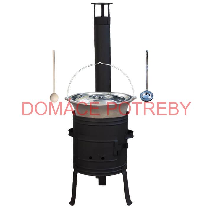 Liatinový kotlík 10 L + nízka žiaruvzdorná kotlina 33 cm PLUS 700 + vareška a naberačka