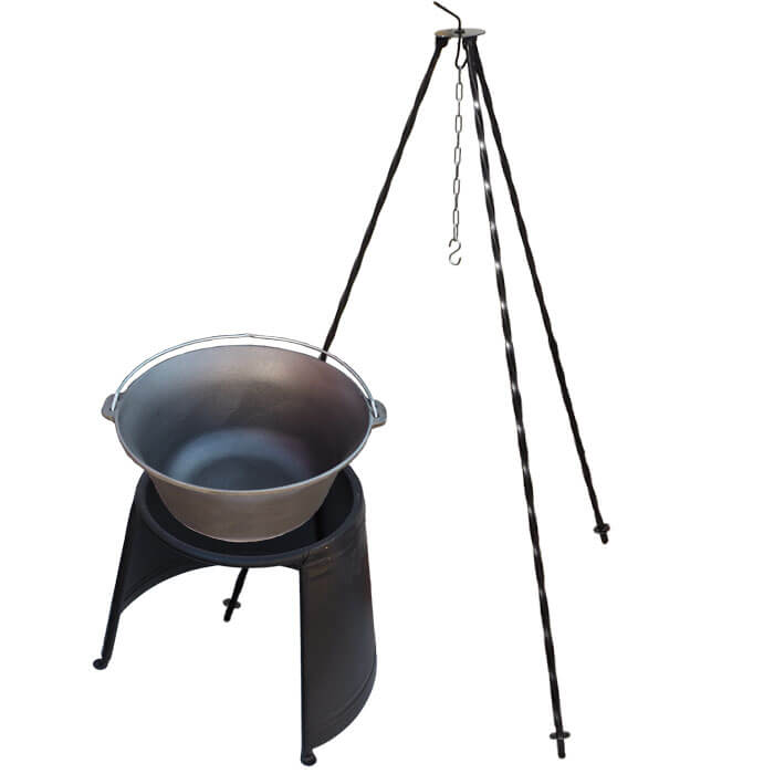 Liatinový kotlík 16 L + chránič plameňa 43 cm + trojnožka 1,2 m