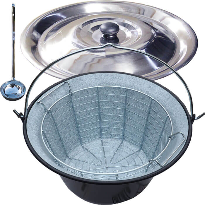 Smaltovaný kotlík (1,2 mm) 30 L + nerezová pokrievka + kôš 18 l