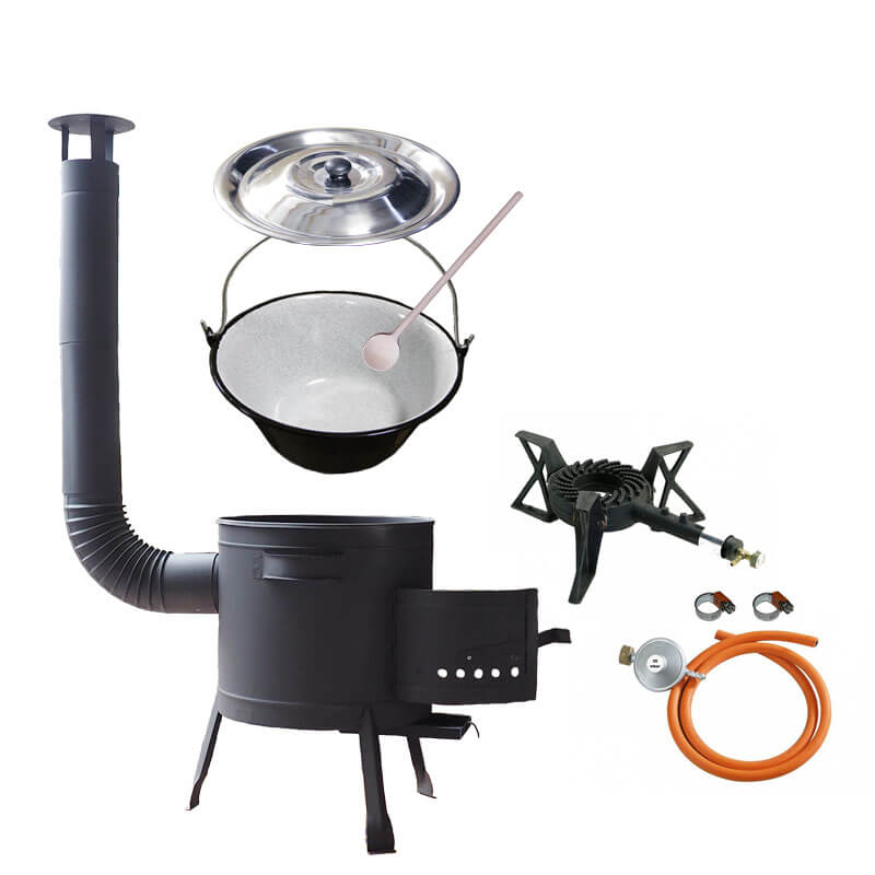 Smaltovaný kotlík (1,2 mm) 20 L + liatinový horák 5,5 kW + nízka kotlina 42 PLUS 600 + nerezová pokrievka INOX