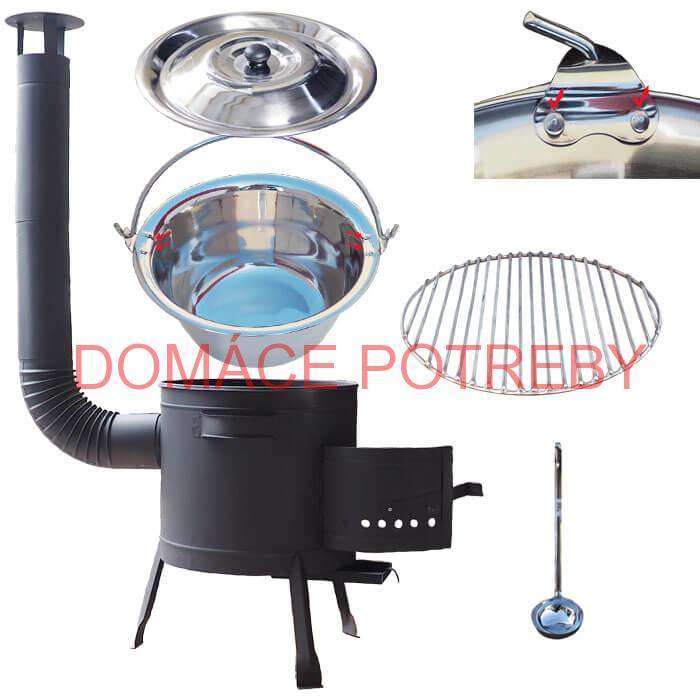 Nerezový kotlík 20 L (0,8 mm) s nitmi INOX + Nerezový rošt 45 cm + nízka žiaruvzdorná kotlina 42 cm PLUS 600