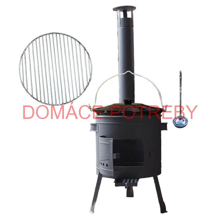 Smaltovaný kotlík 20 L + Nerezový rošt 45 cm + nízka žiaruvzdorná kotlina 42 cm PLUS 600