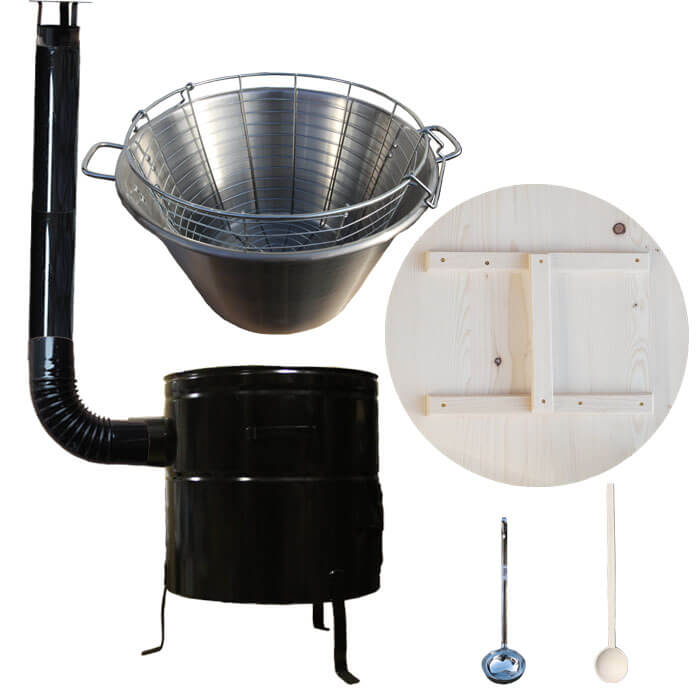 Zabíjačkový nerezový kotol 100 L + kovová kotlina 60 cm + kôš do kotla, vareška a naberačka