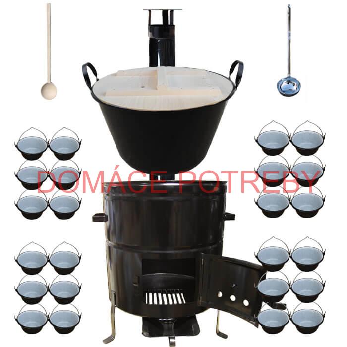 Smaltovaný kotol 100 L + servírovacie kotlíky (24 ks) + vareška a naberačka BIG PARTY