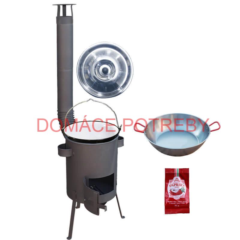Smaltovaný kotlík 22 L + Panvica PAELLA (WOK) 45 cm + sladká paprika 50 g + žiaruvzdorná kotlina 42 PLUS 600 s roštom na popol 4 mm