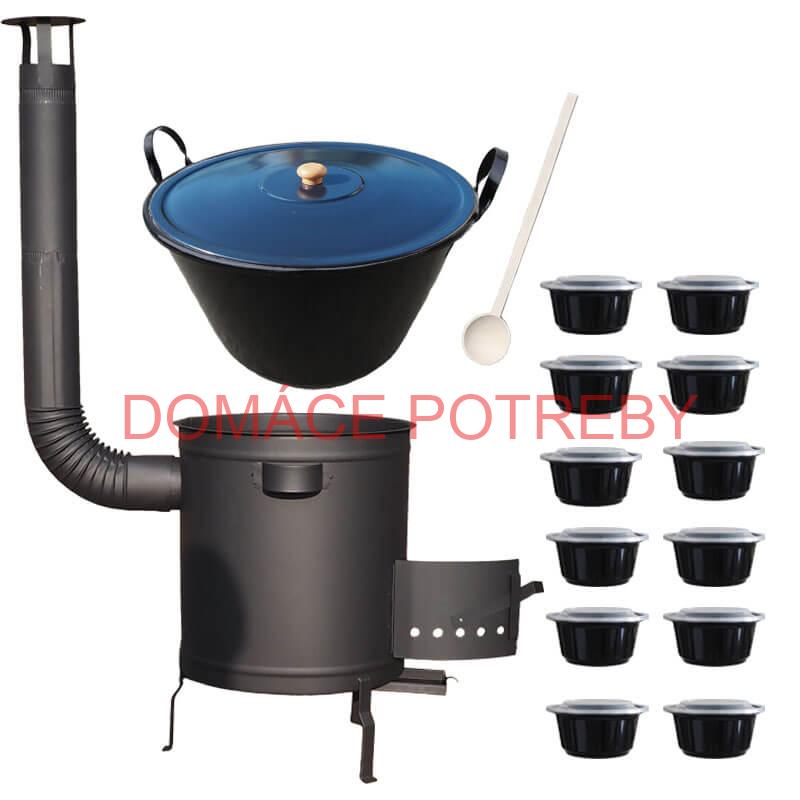 Smaltovaný kotol 70 L + hrubostenná kotlina 53 cm (1,5 mm) STRONG PLUS 600 + misky 12 ks