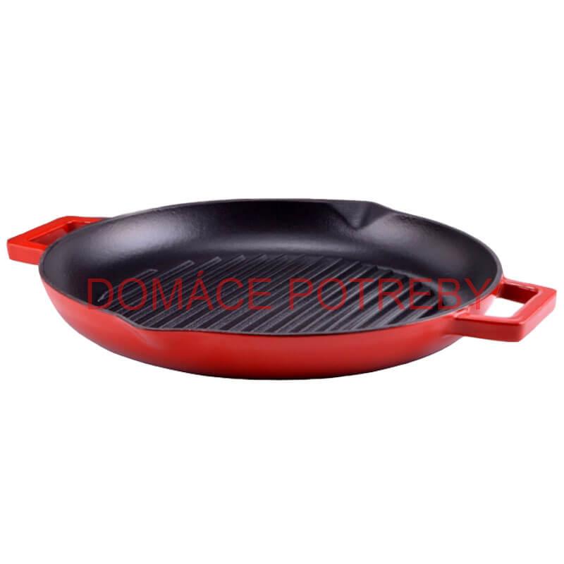 Liatinová posmaltovaná panvica na grilovanie 31 cm s výlevkami BBQ