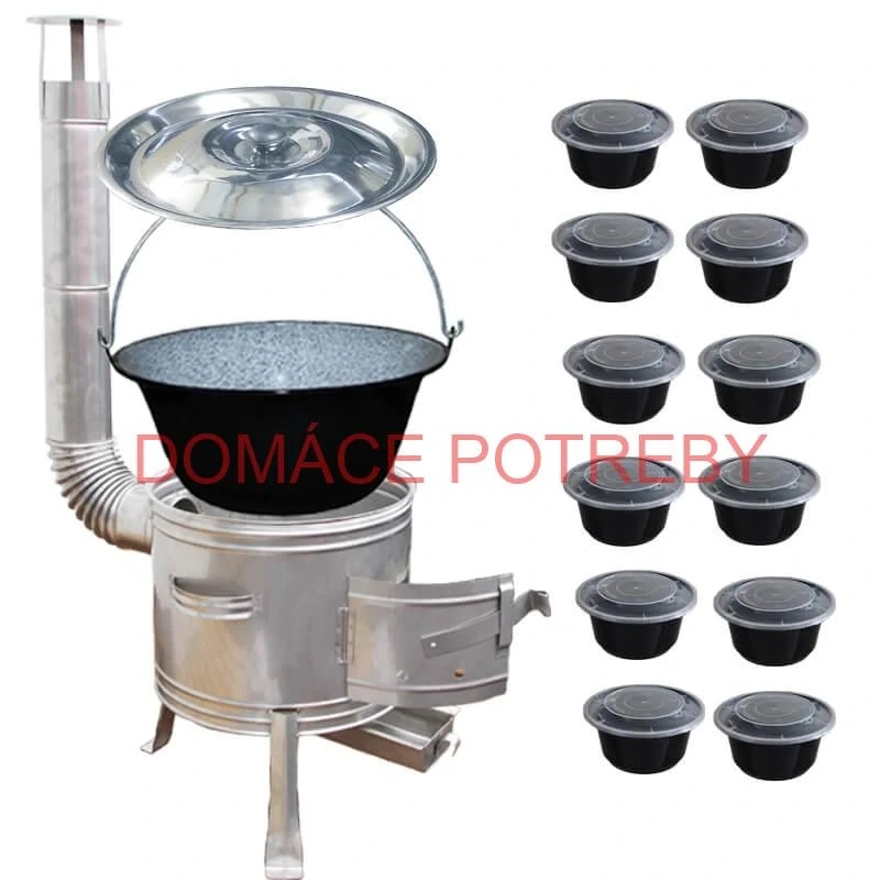 Smaltovaný kotlík 25 L + Nerezová kotlina 42 INOX + misky 12 ks
