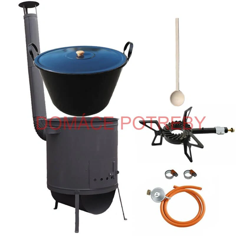 Smaltovaný kotol 60 L na zabíjačku + žiaruvzdorná kotlina 53 PLUS 600 4 MM + horák 7,5 kW + vareška