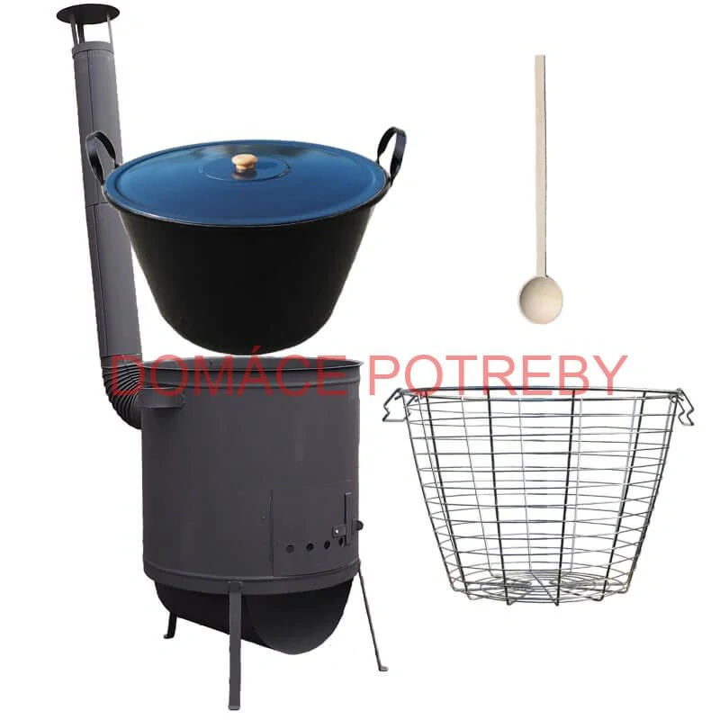 Smaltovaný kotol 60 L na zabíjačku + žiaruvzdorná kotlina 53 PLUS 600 4 MM + kôš 40 l + vareška