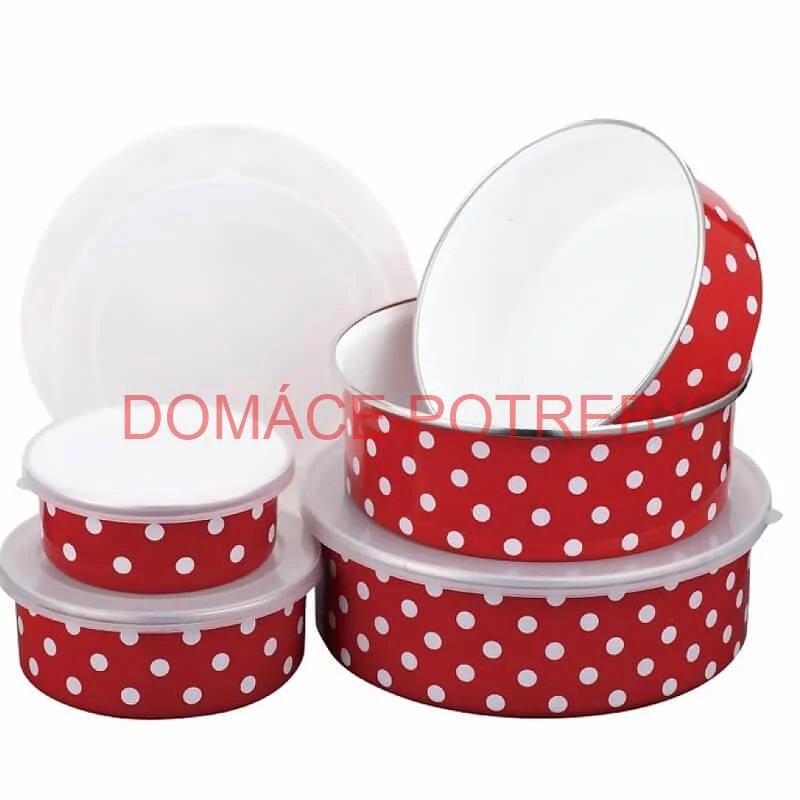 Smaltovaná sada 5 úložných dóz s bodkami