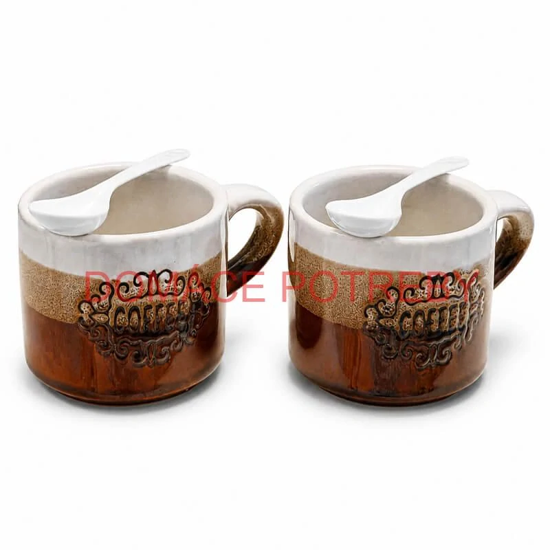 Keramické poháre na kávu 150 ml COFFEE s lyžičkami 2 ks
