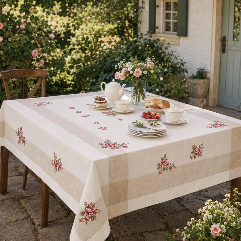 Hrubší textilný obrus Ruže Provence 130 × 180 cm