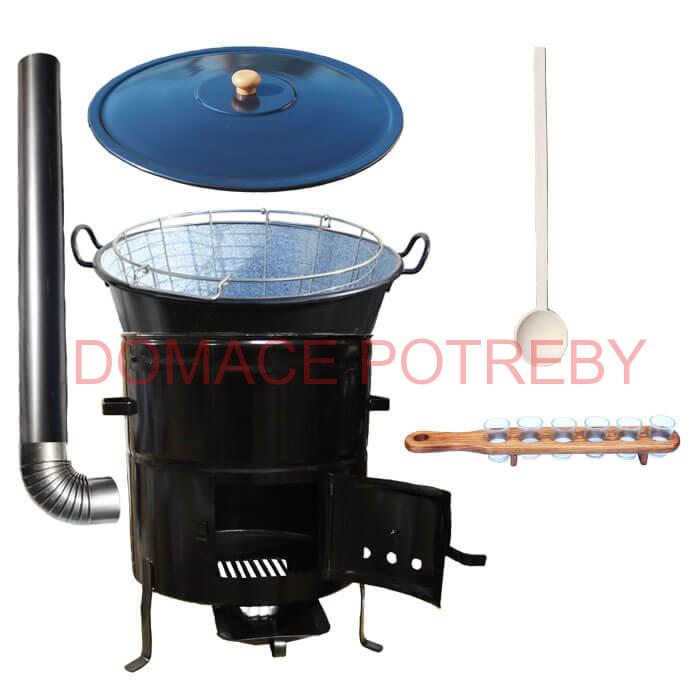 Zabíjačkový smaltovaný kotol 70 L + kovová kotlina 56 cm + kôš do kotla a štamperlíky