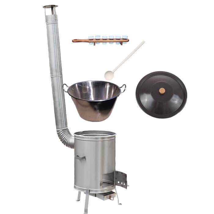 Zabíjačkový nerezový kotol 60 L + nerezová kotlina 53 cm + štamperlíky