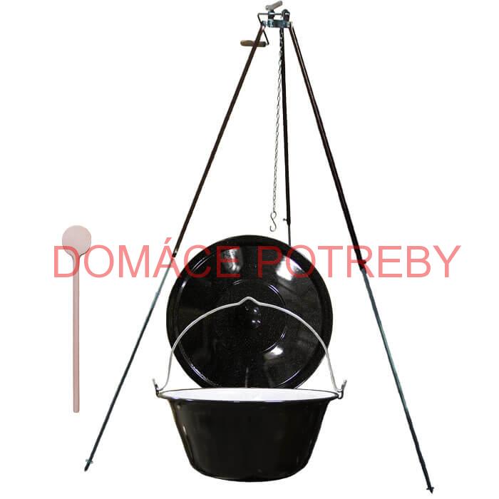 Smaltovaný kotlík 25 L (1,2 mm) + teleskopická trojnožka s poistnou kladkou + pokrievka
