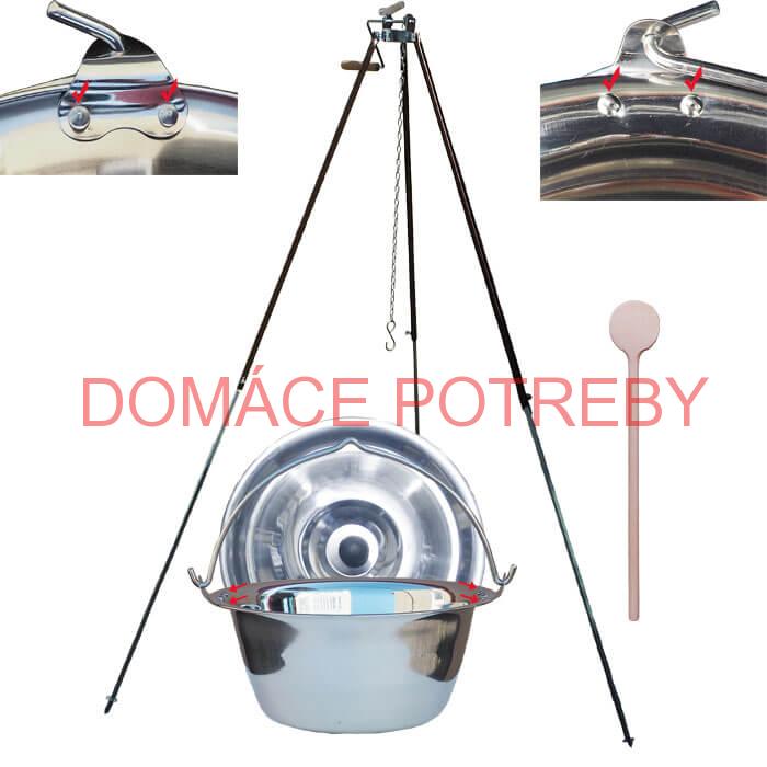 Antikorový kotlík 15 L (0,8 mm) s nitmi + teleskopická trojnožka s poistnou kladkou + pokrievka