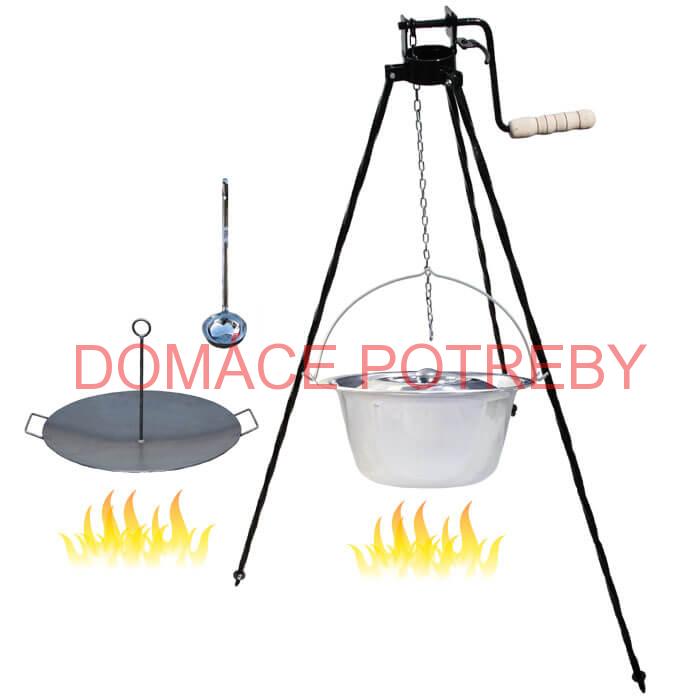 Antikorový kotlík 22 L (0,8 mm) + panvica na grilovanie a stojan s kladkou VAR