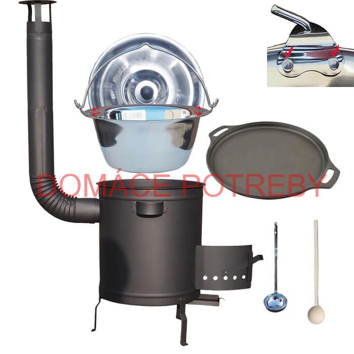 Nerezový kotlík 20 L (0,8 mm) zosilnený s nitmi + Liatinová panvica 43 cm + hrubostenná (1,5 mm) a žiaruvzdorná kotlina 42 PLUS 600