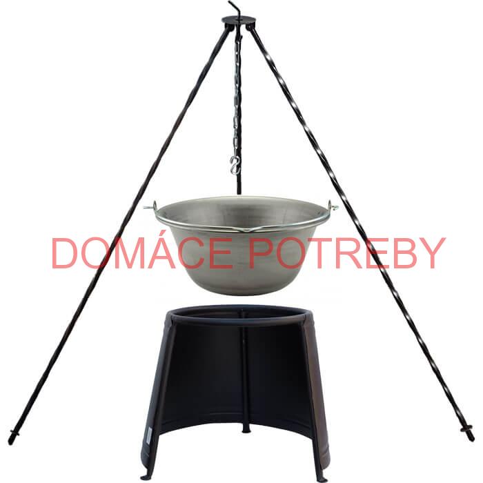 Železný kotlík 10 L (0,75 mm) + chránič plameňa 37 cm + trojnožka 1,2 m