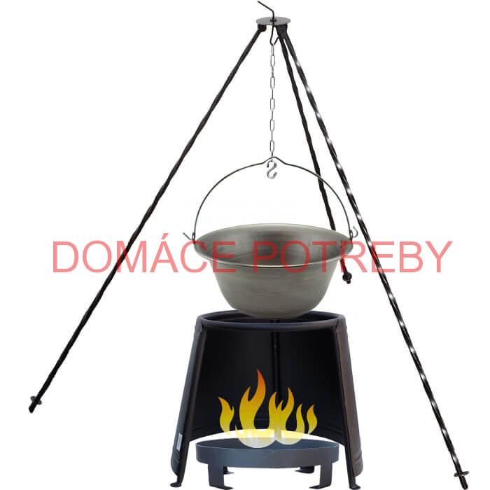 Železný kotlík 6 L (0,75 mm) + chránič plameňa 32 cm + ohnisko 36 cm + trojnožka 1,2 m