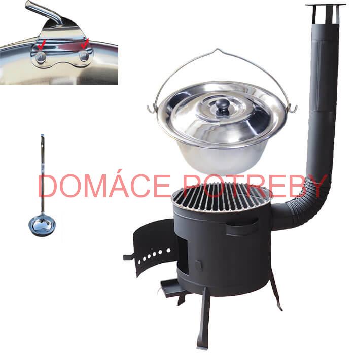Nerezový kotlík 20 L (0,8 mm) s nitmi INOX + Nerezový rošt 45 cm + nízka žiaruvzdorná kotlina 42 cm PLUS 600