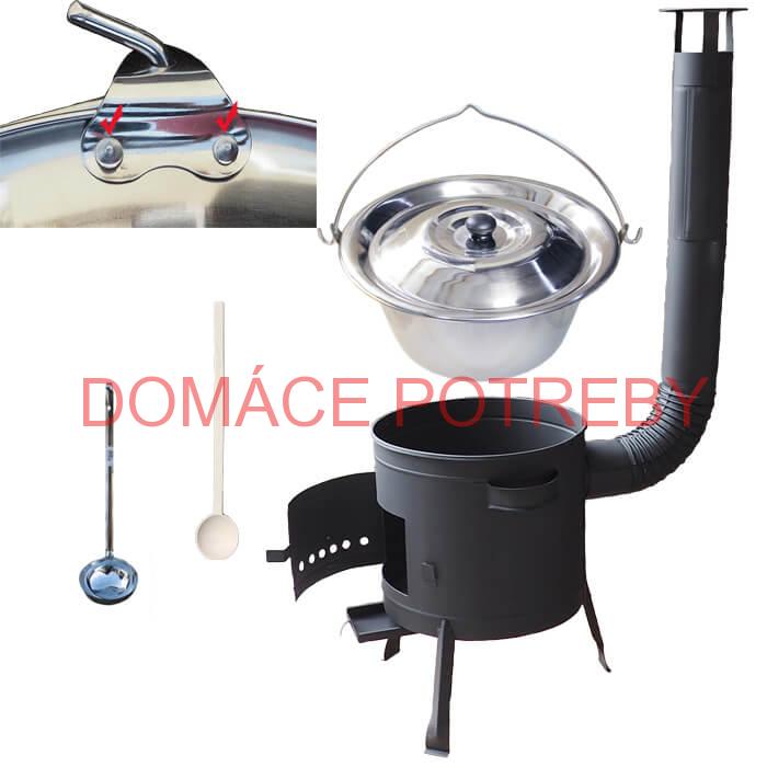 Nerezový kotlík 15 L (0,8 mm) zosilnený s nitmi INOX + nízka žiaruvzdorná kotlina 36 cm PLUS 600