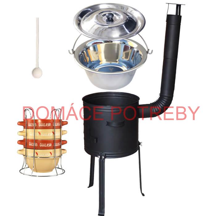 Nerezový kotlík 22 L (0,8 mm) INOX + misky na guláš 4 ks + žiaruvzdorná kotlina 42 PLUS 700