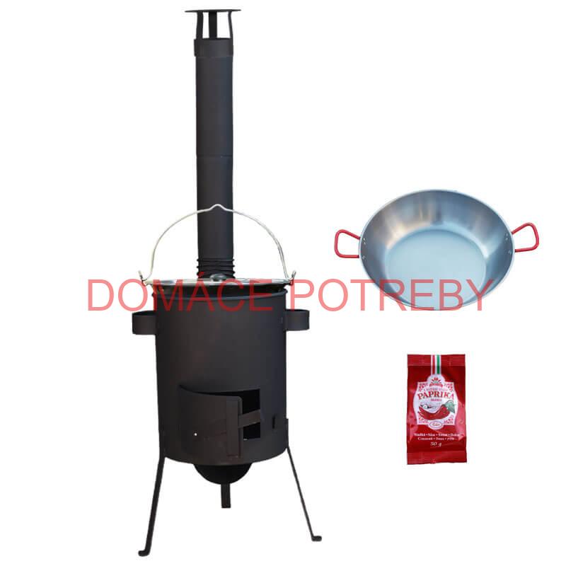 Smaltovaný kotlík 22 L + Panvica PAELLA (WOK) 45 cm + sladká paprika 50 g + žiaruvzdorná kotlina 42 PLUS 600 s roštom na popol 4 mm