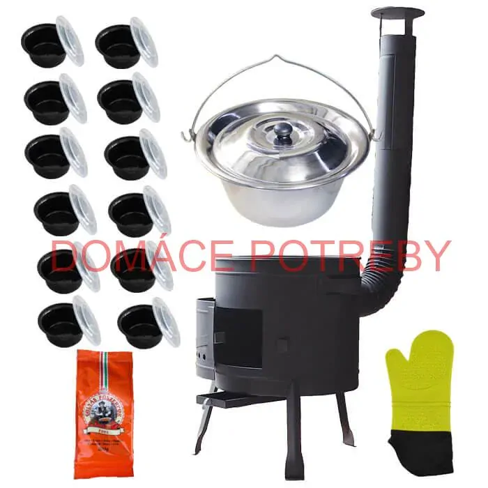 Nerezový kotlík 22 L (0,8 mm) + misky 12 ks + nízka žiaruvzdorná kotlina (1,5 mm) 42 PLUS 600