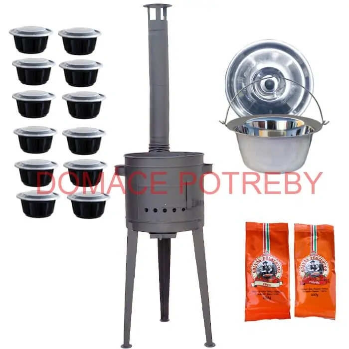 Nerezový kotlík 22 L (0,8 mm) INOX + vysoká žiaruvzdorná kotlina (1,5 mm) HODO 42 cm PLUS 600 + misky 12 ks + 2 x korenie na guláš 100 g