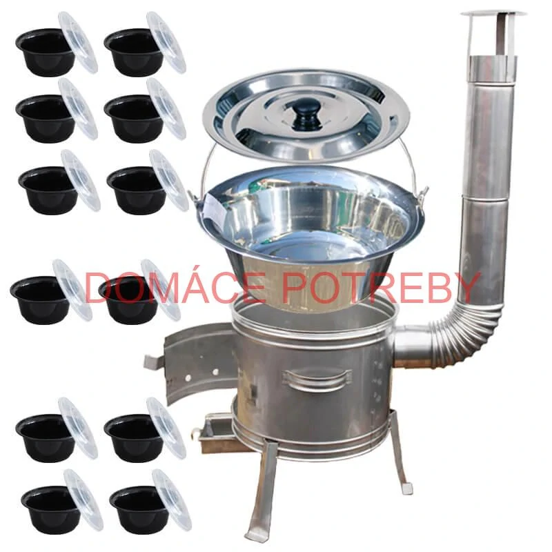 Nerezový kotlík 22 L (0,8 mm) INOX + Nerezová kotlina 42 INOX + misky 12 ks