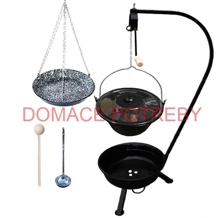 Smaltovaný kotlík 10 L (1,2 mm) + smaltovaná panvica + prenosné ohnisko