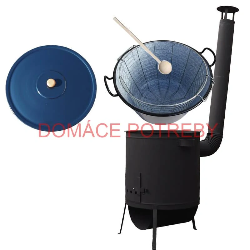 Smaltovaný kotol 60 L na zabíjačku + žiaruvzdorná kotlina 53 PLUS 600 4 MM + kôš 40 l + vareška