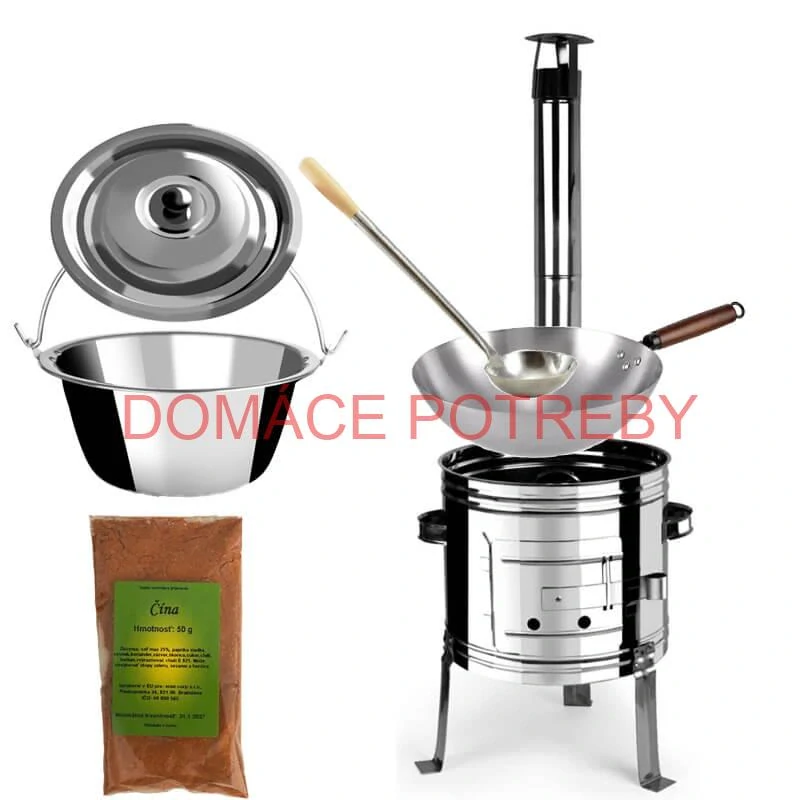 Nerezový kotlík 10 L (0,8 mm) + nerezová kotlina 31 INOX + Wok + korenie 50 g