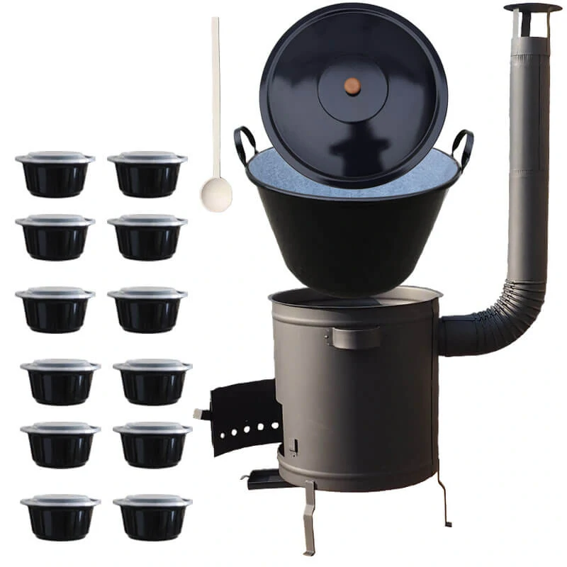 Smaltovaný kotol 60 L + hrubostenná kotlina 53 cm (2 mm) STRONG PLUS 600 + misky 12 ks