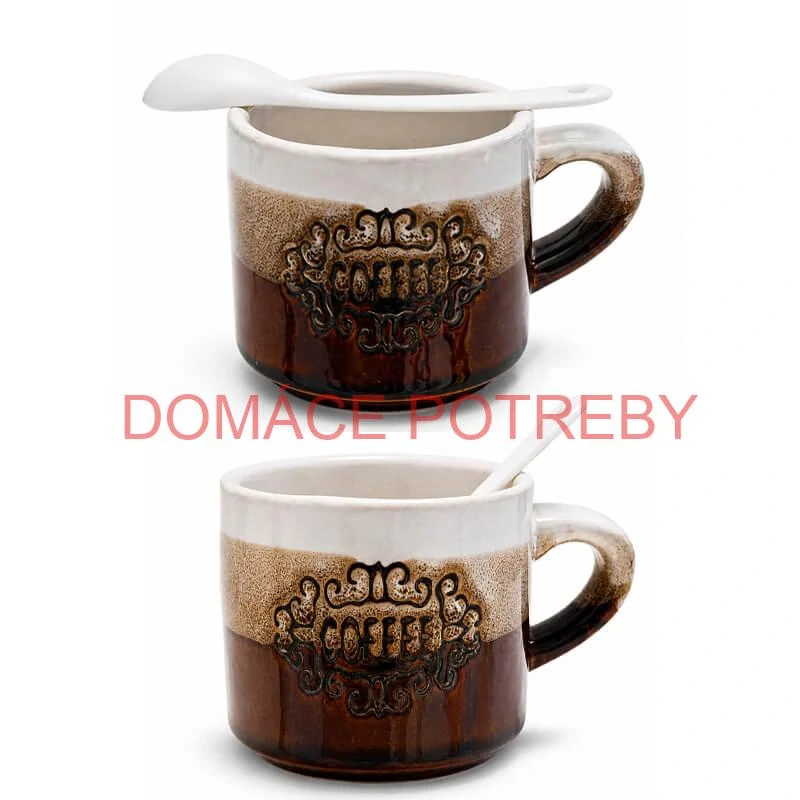 Keramické poháre na kávu 150 ml COFFEE s lyžičkami 2 ks